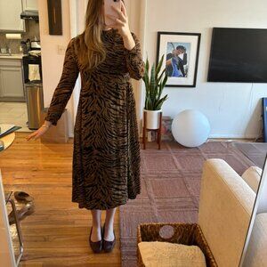 GANNI Tiger Print Long Sleeve Midi Dress